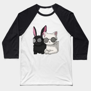 Cool Duo: White Cat and Black Rabbit in Harmony Baseball T-Shirt